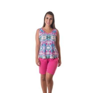 Imagem de Pijama Bermuda S/Manga Feminino Linha Elegance Pink Florido - BELLA CH