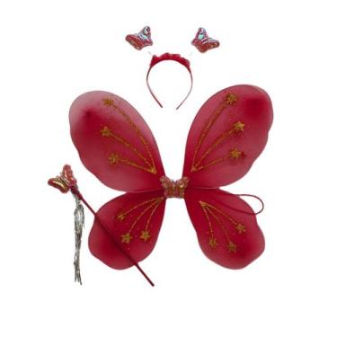 Imagem de Kit  Borboleta Infantil  Asa + Tiara + Varinha - C.F.FANTASIAS, VERMEL