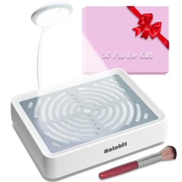 Imagem de Rolokit Coletor de Pó de Unha com Lâmpada e 50 Unidades de Filtro Descartável e Escova de Pó, Aspirador de Pó Elétrico, Máquina de Sucção de Ventilador para Manicure, Polimento de Unhas de Gel Acrílico, Baixo Ruído, Salão de Beleza