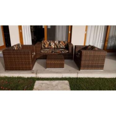 Imagem de Conjunto de Sofá Fibra Sintética Quadrado - 1 Sofá 2L+ 2 Poltronas + 1