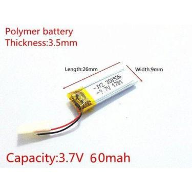Imagem de Bateria 3,7v 60mah 3,5mm X 9mm X 26mm  C/2 Fios - KMIG