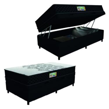 Imagem de Cama Box Baú Solteiro Gazin Colchão Espuma D33 Duo Balance Suede 88x188x63cm Preto/Branco – Suporta Até 100 Kg Por Pessoa
