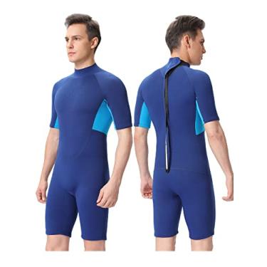 Imagem de FLEXEL Roupa de mergulho masculina Shorty, neoprene de 2 mm, roupa de mergulho com zíper nas costas para esportes aquáticos