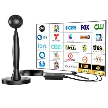 Imagem de GREVA Antena de TV digital HD amplificada 4K interna de longo alcance de 1000 km, suporta todas as TVs 4K 1080p em canais locais VHF UHF, amplificador de sinal equipado e cabo HDTV coaxial de 5,5 m,