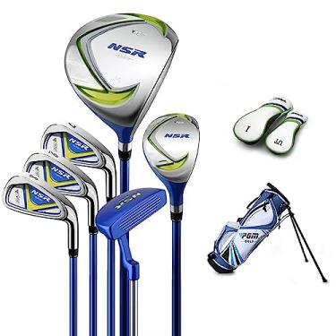Imagem de PGM Conjunto de tacos de golfe – Conjunto completo de tacos de golfe júnior para crianças – Destro – Motorista (#1), híbrido, ferro (#7, #9, #S), putter, bolsa de suporte de golfe