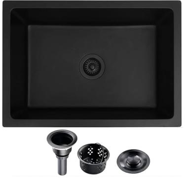 Imagem de MESIDA Tigela única para pia de cozinha de granito de 50 cm em preto (50 x 45 x 20 cm)