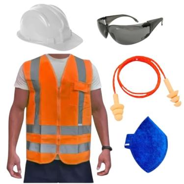 Imagem de Kit Obra Óculos Croma Capacete de Proteção Colete Refletivo Protetor Auricular Máscara PFF2 EPI (Branco, M)