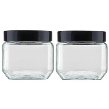 Imagem de Kit 2 Potes 800ml Recipiente De Vidro Invicta Quadrado Preto