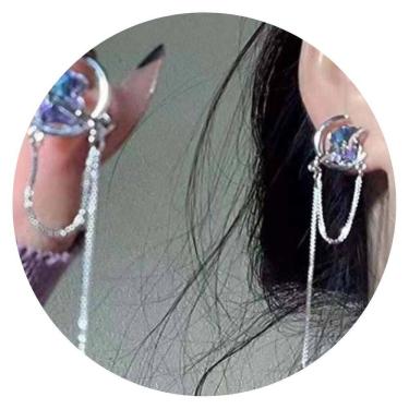 Imagem de Par de Brincos Feminino Luxo Pedras Roxo Moderno Franja