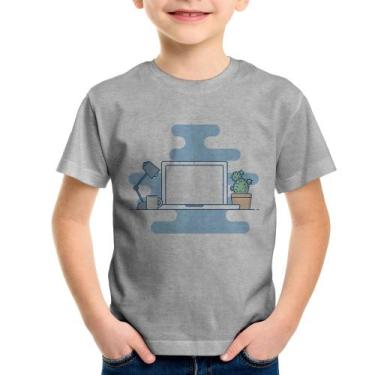 Imagem de Camiseta Infantil Laptop - Foca na Moda, Cinza, 10