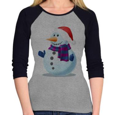 Imagem de Baby Look Raglan Boneco de neve Manga 3/4 - Foca na Moda, Cinza, Preto