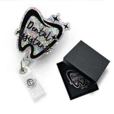 Imagem de Carretel de crachá de dentista engraçado para assistente dentário retrátil com clipe jacaré, para enfermeira dentista, assistente dentário, dentista, higienista médico, XZJ021