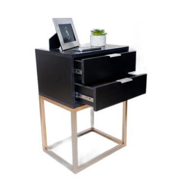 Imagem de Kit 2 Mesas Cabeceira Industrial Preto 50Cm 2 Gavetas Base - Fl Decor