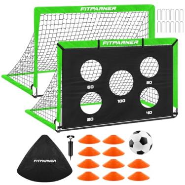 Imagem de FITPARNER Gols De Futebol Infantis, Pacote Com 2 Redes 4X3 Pés Para Crianças 3 A 5, 6 8, 8 12, 10 12 E 14 Anos, Conjunto Equipamentos Treinamento Quintal Alvo, Bola, Cones Prática Gol, Jogo Ao Ar Li