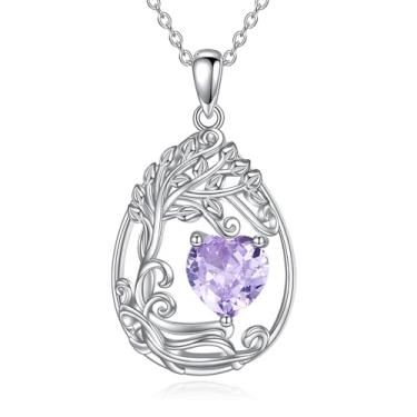 Imagem de AINFQY Colar com pingente de árvore da vida, prata esterlina, pedra do mês de nascimento, joia de árvore genealógica, presente de aniversário para mulheres e mães, Normal, Prata esterlina, Sem Pedra