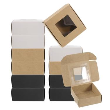 Imagem de PATIKIL Caixa de sabão de papel de 8,9 x 9 x 3,8 cm com janela, pacote com 30 caixas de sabão caseiro, caixas de embalagem quadradas para aniversário, Natal, artesanato, preto/branco/kraft
