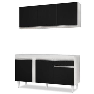 Imagem de Armário Aéreo Argélia E Balcão Para Pia 150cm Dakota Branco-preto - Lumil Móveis