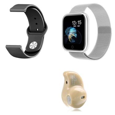 Imagem de Kit 1 Relógio Smartwatch P70 Prata Android Ios + 1 Pulseira Extra + 1 Mini Fone Bluetooth Marfim