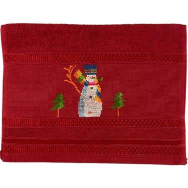 Imagem de Toalha Lavabo Bordada Natal Da Vovó Alice 30x45cm Boneco De Neve
