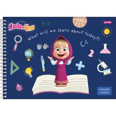 Imagem de Caderno De Cartografia E Desenho Espiral Capa Dura Masha E O Urso 80 Folhas Jandaia Azul