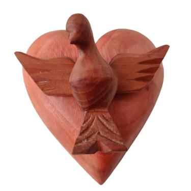 Imagem de Escultura Divino Coração De Jesus Madeira Maciça Artesanal Cor Madeira