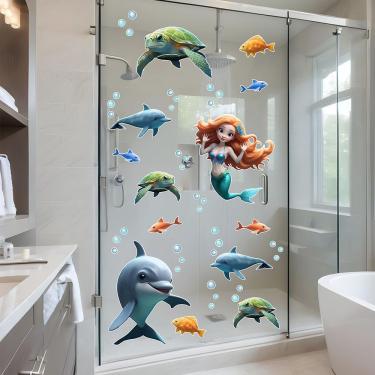 Imagem de Adesivo Box De Banheiro Infantil Sereia Golfinhos Tartarugas