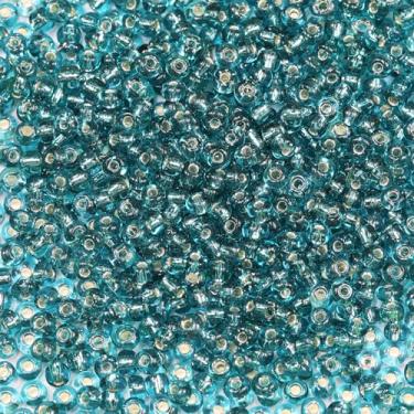 Imagem de Bala&Fillic Grânulos de semente de 4 mm com forro de prata azul pavão, cerca de 1200 peças/100 gramas no saco, 6/0 contas de vidro para artesanato para fazer pulseira e colar (azul pavão forrado com