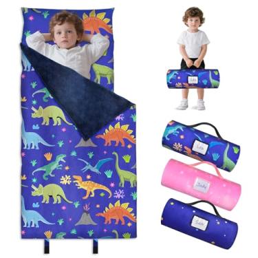 Imagem de Tapete de cochilo infantil com travesseiro, saco de dormir para crianças, meninos e meninas, dinossauro, sacos de dormir macios para pré-escola, jardim de infância, tapetes de dormir de 2 a 6 anos