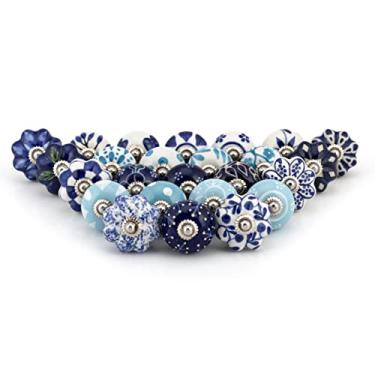 Imagem de Puxadores de armário para gavetas de cômoda – Puxador de cerâmica sortido decorativo para armário de cozinha – Azul – Pacote com 25