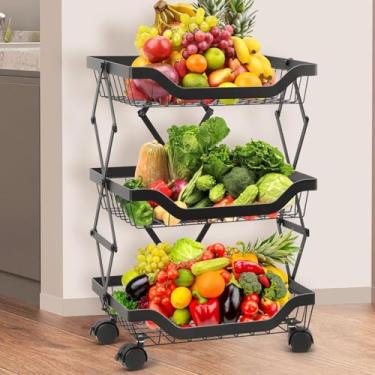 Imagem de Fruteira, Fruteira de Chão, Dobrável Fruteira de Chão para Cozinha, Fruteira de Chão para Cozinha Inox, Carrinho Organizador, Carrinho Organizador com Rodinhas, Carrinho Multiuso com Rodinhas