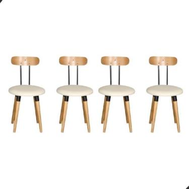 Imagem de Kit 4 Cadeiras Pés Palito de Madeira com Acento Estofado - Off White M