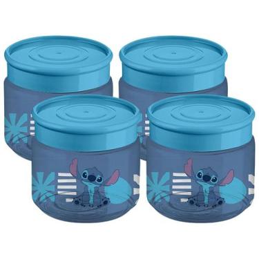 Imagem de Kit 4 Pote Stitch Azul 160ml Organizador Multiuso Infantil - Tiba