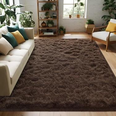 Imagem de FALARK Tapete felpudo extra grande de 20 x 25 cm para sala de estar, tapetes macios macios de pelúcia marrom escuro para decoração de sala de estar, tapete grande e felpudo, tapetes retangulares