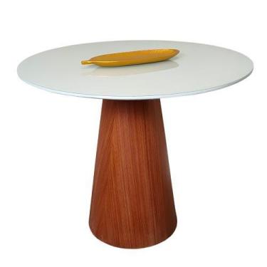 Imagem de Mesa de Jantar Cone 100 cm Base Madeira Mogno Tampo Laca + Vidro - Per