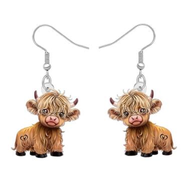 Imagem de DUOWEI Brincos pendentes fofos de vaca escocesa Highland design de desenho animado acrílico animais de fazenda gado acessórios de joias presentes escoceses para mulheres, pingentes de mãe, Medium
