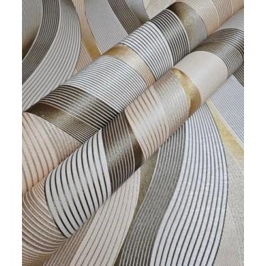 Imagem de Papel de parede listrado ondulado 3D bege em relevo vinil não colado à prova d'água cobertura de parede 950 cm x 52,8 cm [não descascar e colar]