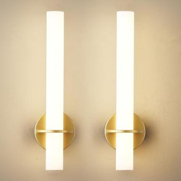 Imagem de KARTOOSH Conjunto de 2 arandelas douradas, recarregáveis, sem fio, com controle remoto, reguláveis, 3000K-6000K, rotação de 360°, iluminação sem fio para sala de estar, quarto, corredor, 45 cm