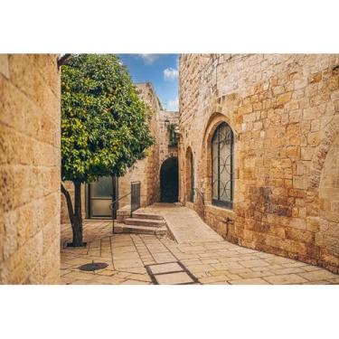 Imagem de CSFOTO 2,1 x 1,5 m de Jerusalém, cenário de cidade retrô, arquitetura de parede de pedra de ardósia antiga, fundo de arquitetura de parede de pedra de Israel, cidade antiga, para decoração de quarto