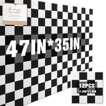 Imagem de Geyoga 12 peças de quadro de cortiça para parede, 30,5 x 30,5 cm, retrô, preto e branco, painéis acústicos de parede, azulejos de feltro, decoração fofa autoadesiva, para escritório, casa, sala de