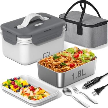 Imagem de WisaKey Lancheira elétrica aquecedor de alimentos, lancheira aquecida de 1,8 l para adultos para carro, caminhão, 12 V/24 V/110 V/220 V, lancheira portátil para aquecer alimentos, lancheira de 100 W