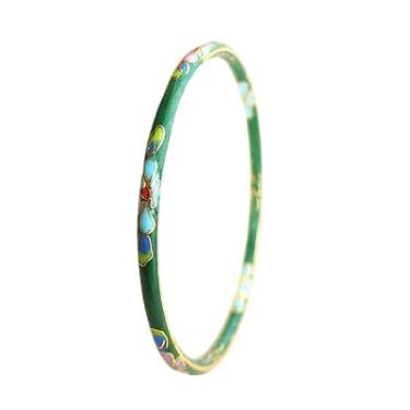 Imagem de Only My Live Home Pulseiras étnicas coloridas cloisonne esmaltadas grandes e finas para mulheres, joias, presentes, artesanato chinês tradicional ICH, Inner Diameter 2.44 inch wide 0.12 inch about