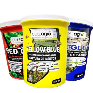 Imagem de Super Kit Cola Entomológica ColeAgró 3 Cores (Vermelha, Azul e Amarela) 500ml | Controle de Insetos