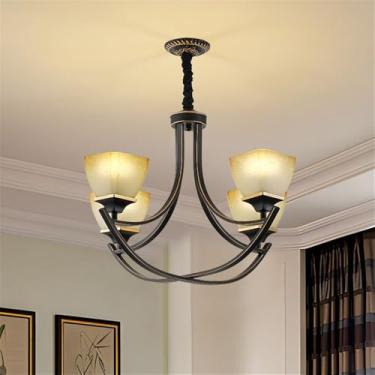 Imagem de OUFULA Lustre retrô americano LED Europeu Luxo Sala de Estar Restaurante Quarto Estudo Villa Hotel Café Lâmpada Pendente (F B 4 Luzes)