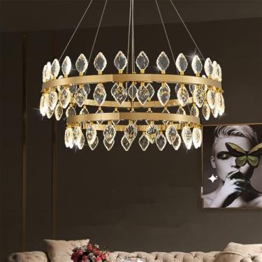 Imagem de Luxo Moderno Sala De Estar Cristal Lustre LED Moda Criatividade Restaurante Quarto Villa Hotel Duplex Lâmpada Pendente (G D80 + 60CM 2 anéis)