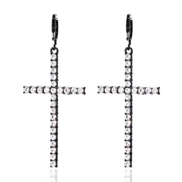 Imagem de Brincos de cruz para mulheres, brincos de cruz de strass, joias minimalistas modernas para mulheres, presentes para amigos da família, roupas delicadas, Metal, Sem pedra preciosa