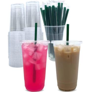 Imagem de Copos de plástico Aatriet 32 onças transparentes com tampas e canudos,