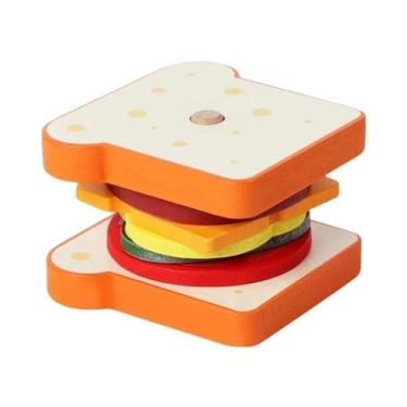 Imagem de Brinquedos De Empilhar De Madeira Para Crianças, Hamburguer E Sanduích