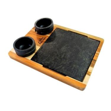 Imagem de Tábua Com 02 Molheiras Em Pedra Sabão E Suporte P 20x20cm. - INDUSTRIA