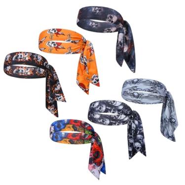 Imagem de ONEYE Pacote com 6 bandanas esportivas com gravata de caveira, bandanas esportivas para treino, faixas de transpiração atléticas para tênis, ninja, karatê, corrida, basquete, ioga, ciclismo