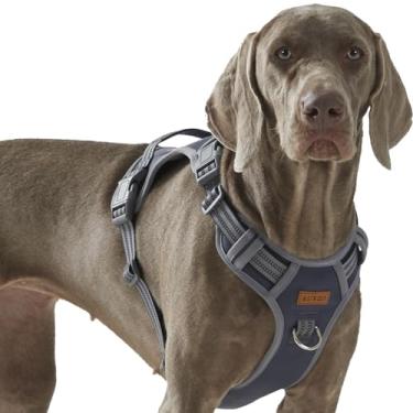 Imagem de Peitoral ajustável refletivo macio e inescapável para raças de cães grandes, Husky Siberian Labrador Golden Retriever, material Oxford respirável, controle de clipe de guia frontal, G